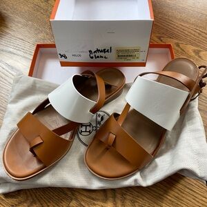 Hermes - Brand New Women's Brown and White Sandals “Milos” Size 38